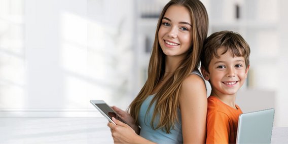 Schülerin und Schüler mit Tablets